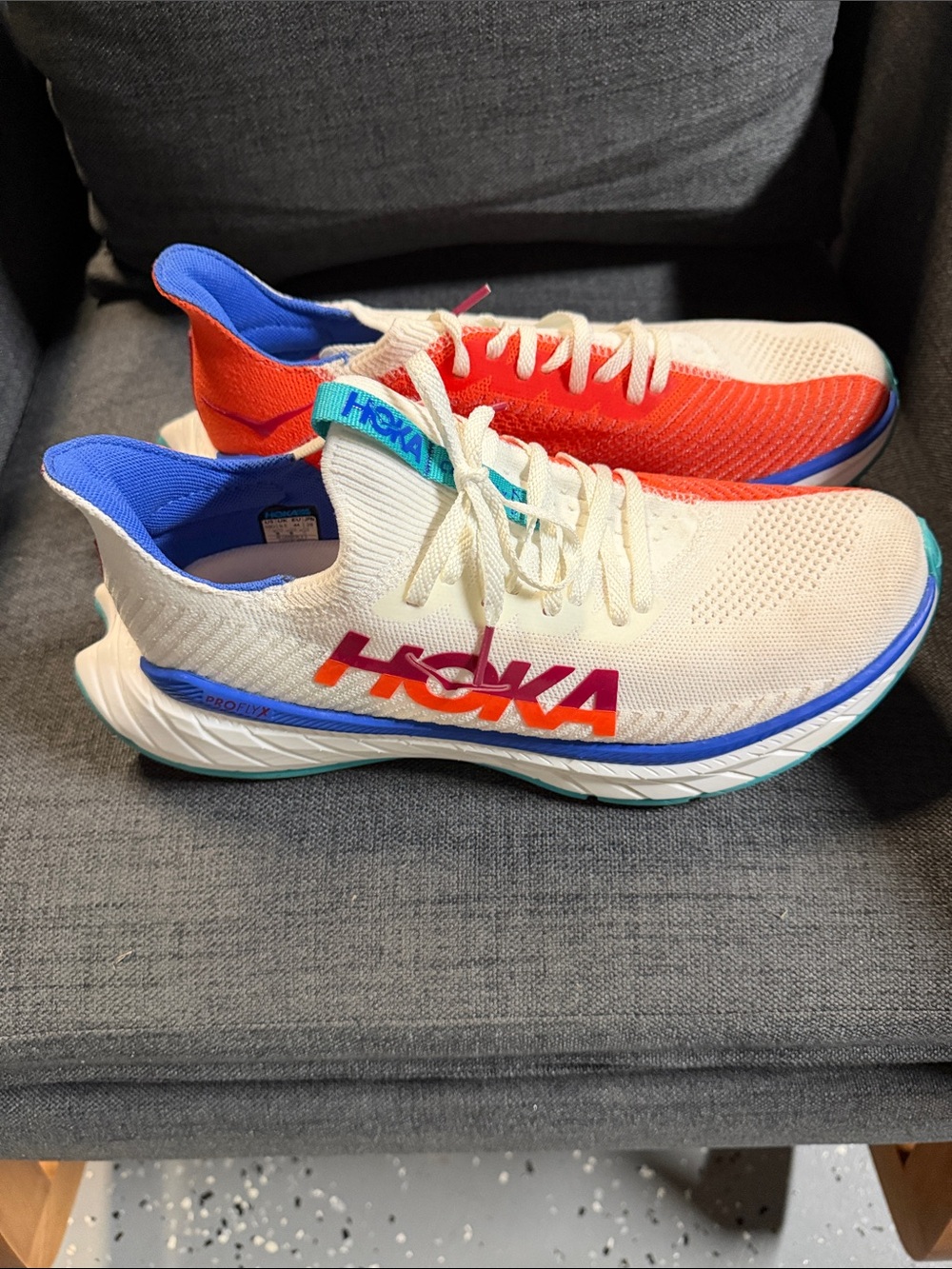 Hoka Performance Running Shoes in Cream, Orange & Blue